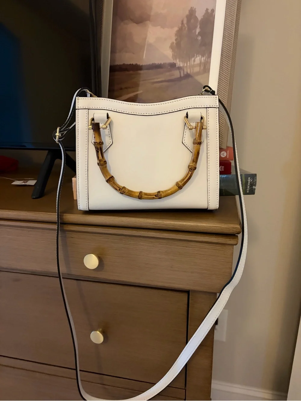 Custom Made Italy White Leather Diana Small Tote Crossbody Bamboo Handle Gucci - Picture 2 of 10